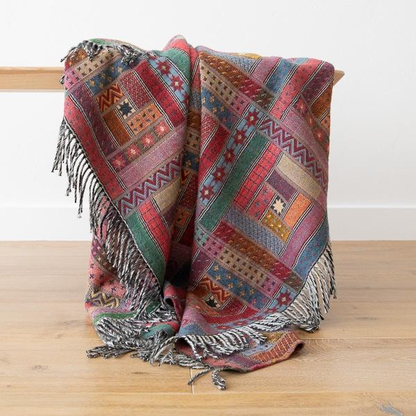 linenme Red Green Merino Wool Throw Marta