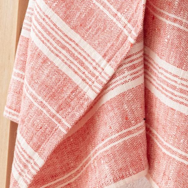Linenme Red Linen Bath Towels Set Multistripe