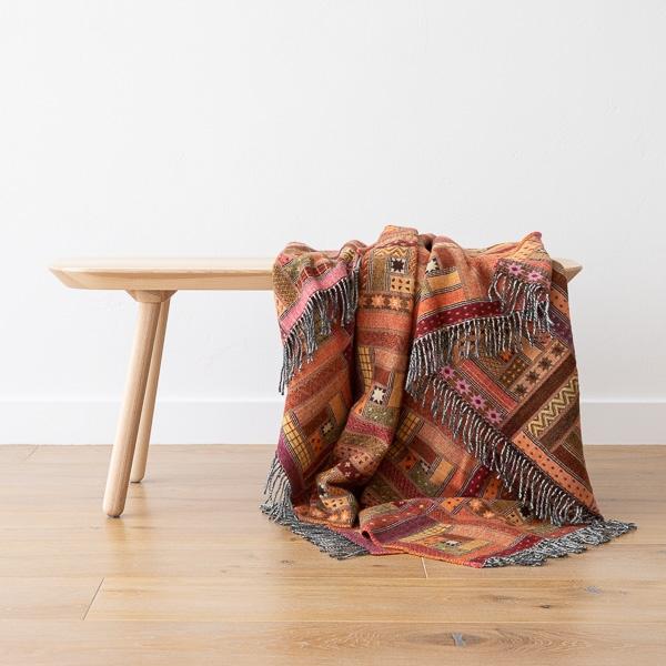 Linenme Red Orange Merino Wool Throw Marta
