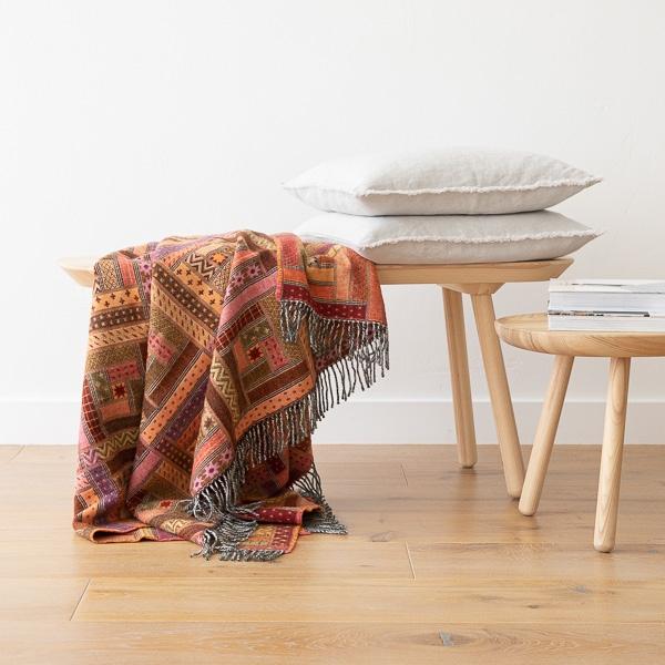 Linenme Red Orange Merino Wool Throw Marta