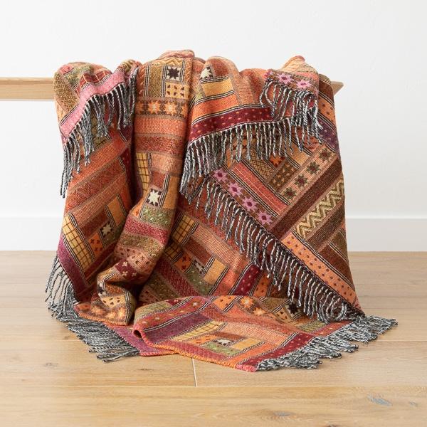 linenme Red Orange Merino Wool Throw Marta