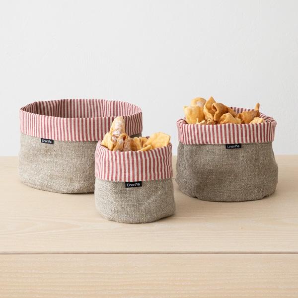 Linenme Red Striped Linen Cotton Basket Jazz