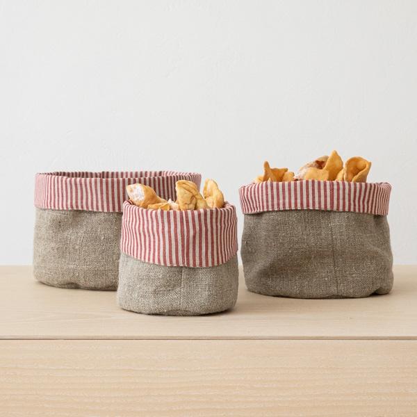 Linenme Red Striped Linen Cotton Basket Jazz