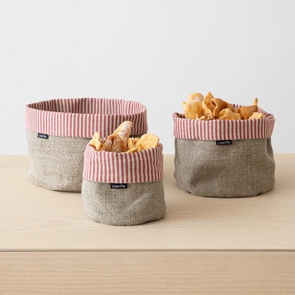 Linenme Red Striped Linen Cotton Basket Jazz