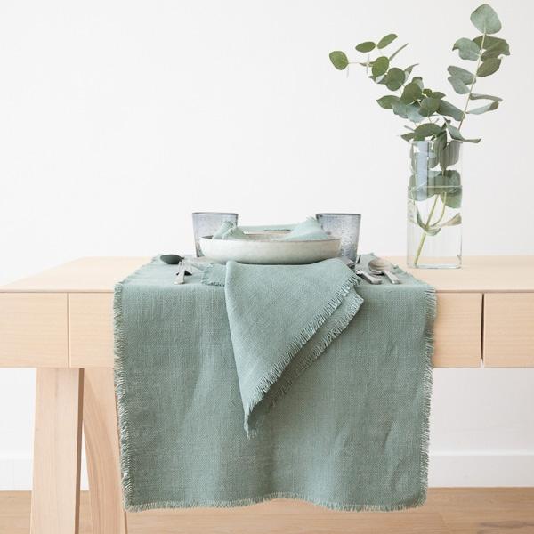 linenme Runner Spa Green Linen Rustic