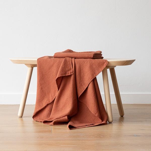Linenme Rust Linen Waffle Bath Towel Washed