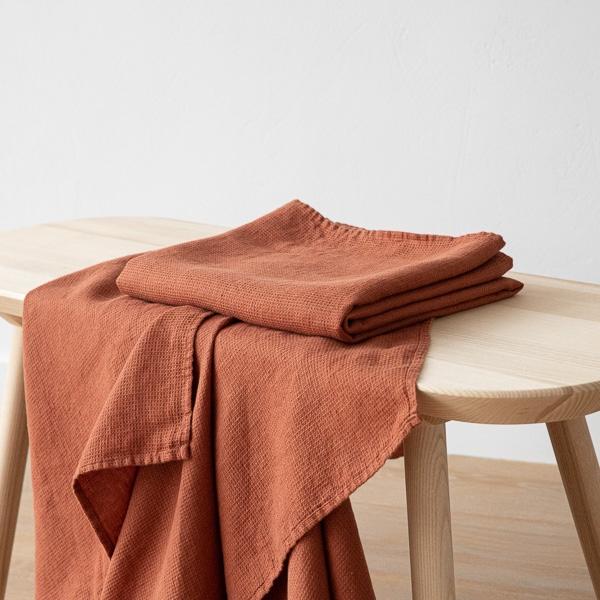 linenme Rust Linen Waffle Bath Towel Washed