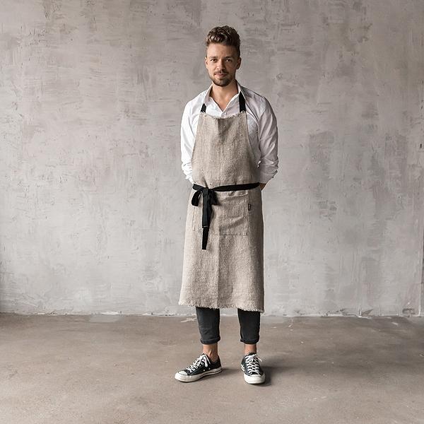 Linenme Rustic Linen Men's Apron Natural