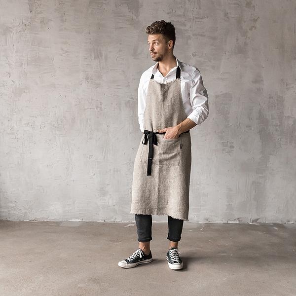 Linenme Rustic Linen Men's Apron Natural