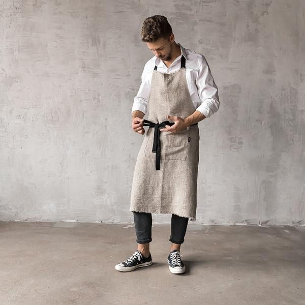 Linenme Rustic Linen Men's Apron Natural