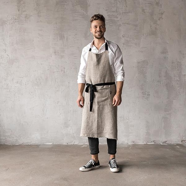 linenme Rustic Linen Men's Apron Natural