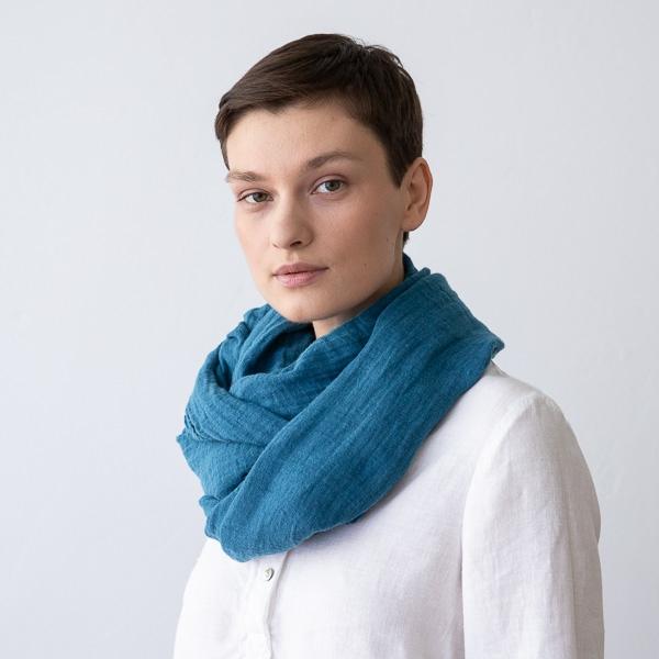 Linenme Sea Blue Linen Summer Scarf Garza