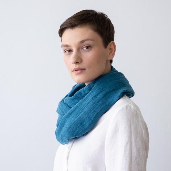Linenme Sea Blue Linen Summer Scarf Garza