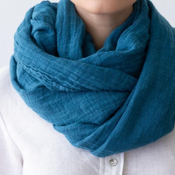 Linenme Sea Blue Linen Summer Scarf Garza