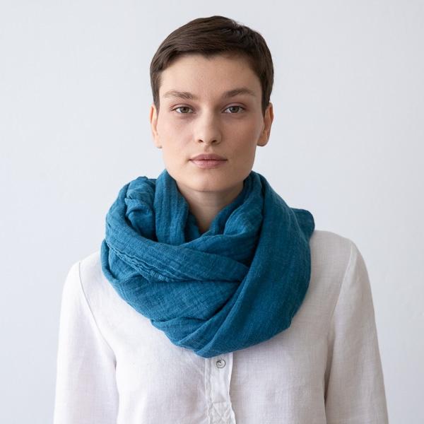 linenme Sea Blue Linen Summer Scarf Garza