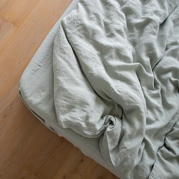 Linenme Sea Foam Linen Fitted Sheet Stone Washed