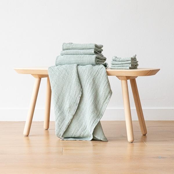 Linenme Sea Foam Linen Waffle Fabric Washed