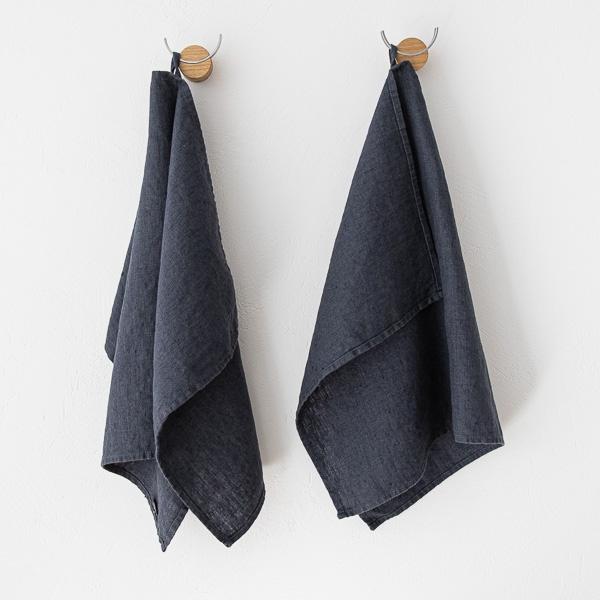 Linenme Set Of 2 Anthracite Linen Tea Towels Terra