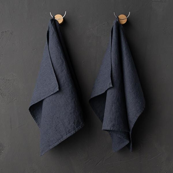 linenme Set of 2 Anthracite Linen Tea Towels Terra