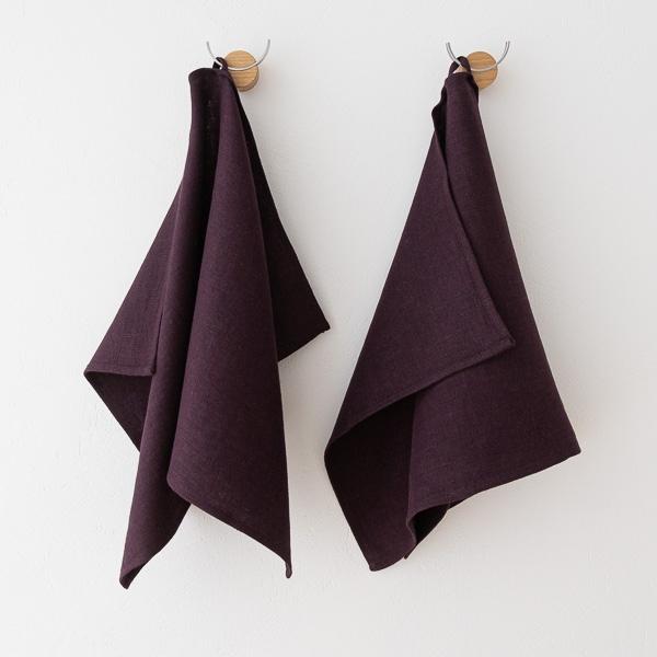 Linenme Set Of 2 Aubergine Linen Tea Towels Lara