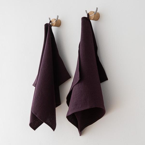 Linenme Set Of 2 Aubergine Linen Tea Towels Lara