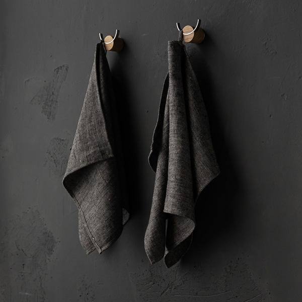 Linenme Set Of 2 Black Linen Tea Towels Chevron