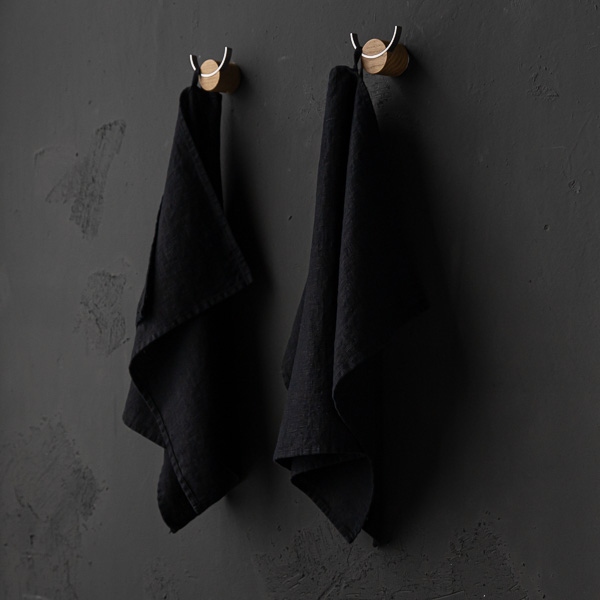Linenme Set Of 2 Black Linen Tea Towels Terra