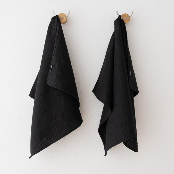 Linenme Set Of 2 Black Linen Tea Towels Terra