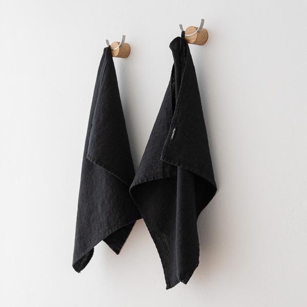 Linenme Set Of 2 Black Linen Tea Towels Terra