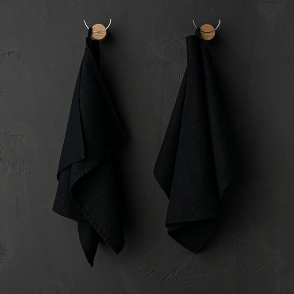 linenme Set of 2 Black Linen Tea Towels Terra