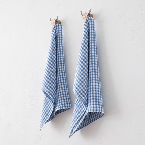 Linenme Set Of 2 Blue Linen Tea Towels Gingham