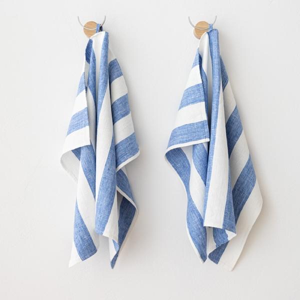 Linenme Set Of 2 Blue Linen Tea Towels Philippe