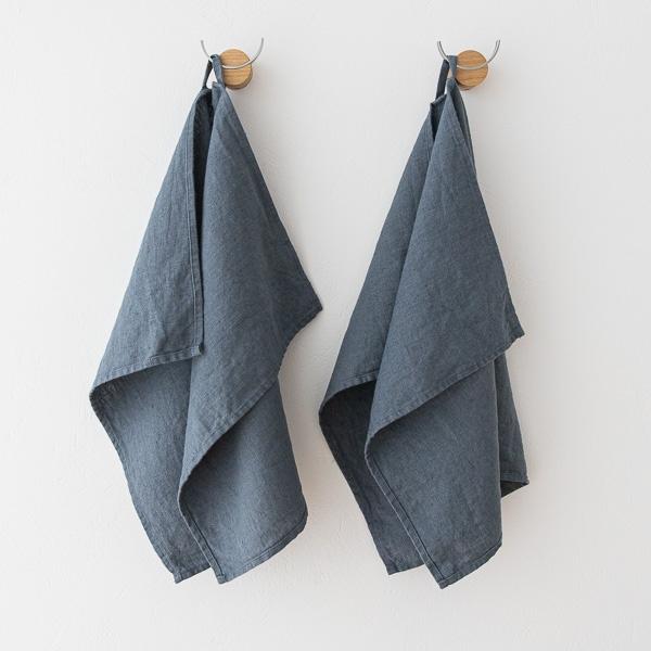 Linenme Set Of 2 Blue Linen Tea Towels Terra