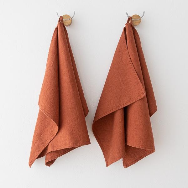 Linenme Set Of 2 Brick Linen Tea Towels Terra