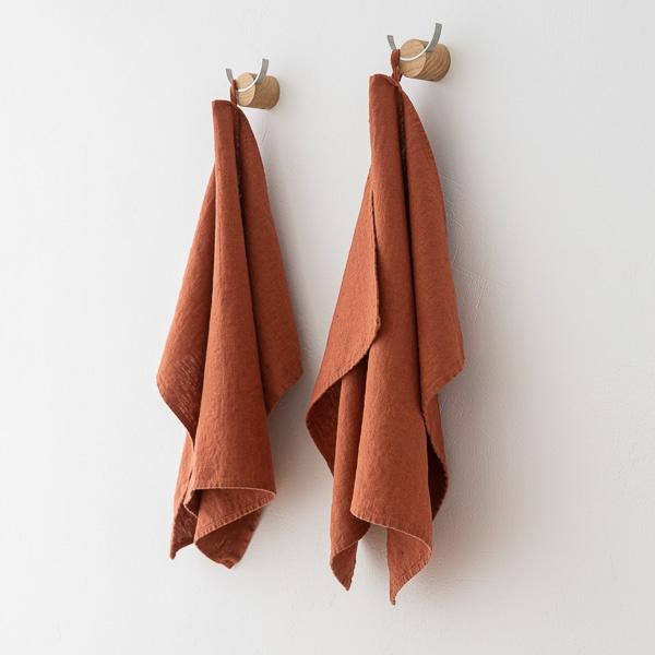 Linenme Set Of 2 Brick Linen Tea Towels Terra