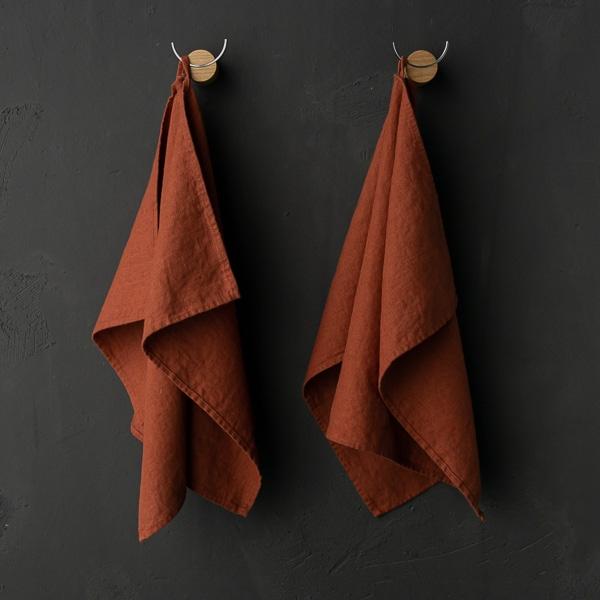 linenme Set of 2 Brick Linen Tea Towels Terra