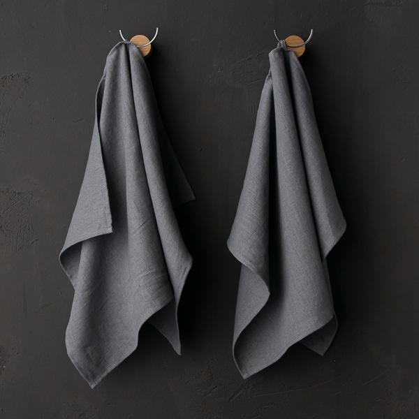 linenme Set of 2 Cool Grey Linen Tea Towels Terra