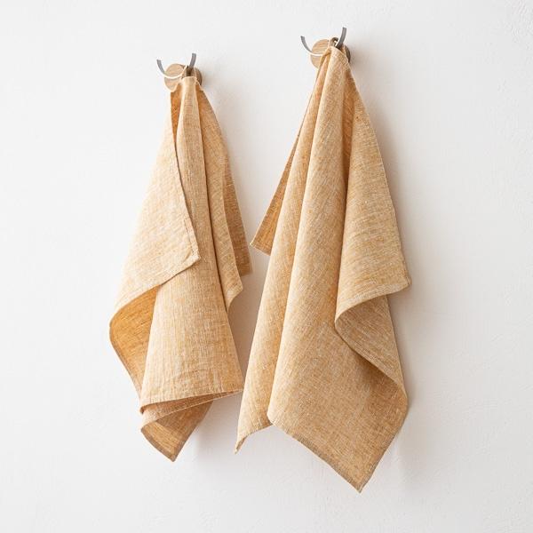 Linenme Set Of 2 Gold Linen Hand Towels Francesca