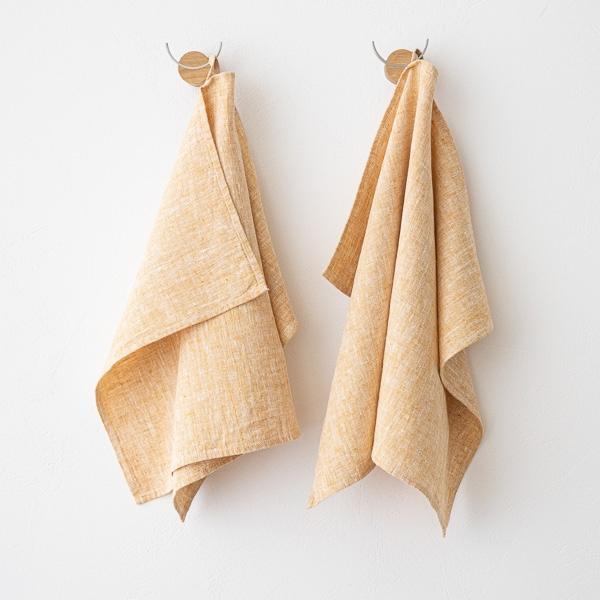 linenme Set of 2 Gold Linen Hand Towels Francesca
