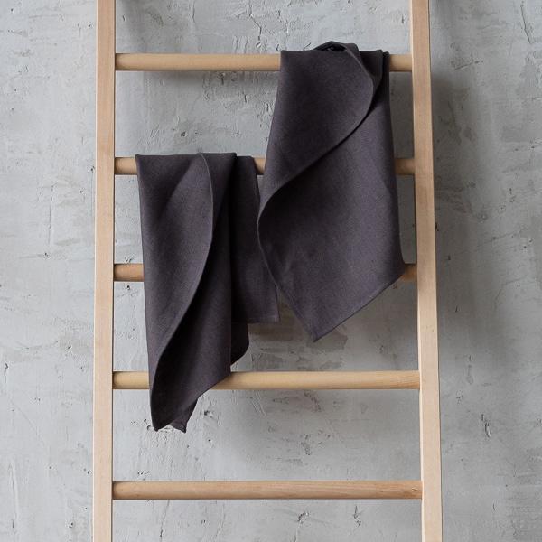 Linenme Set Of 2 Grey Linen Hand Towels Lara