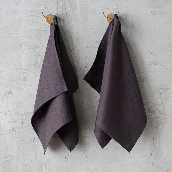 linenme Set of 2 Grey Linen Hand Towels Lara