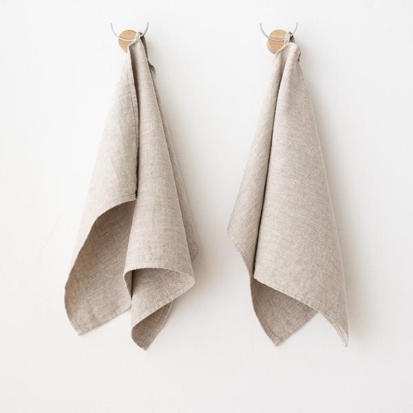 linenme Set of 2 Hand Towels Beige Linen Twill