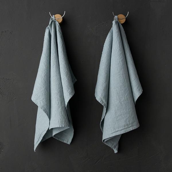 linenme Set of 2 Ice Blue Linen Tea Towels Terra