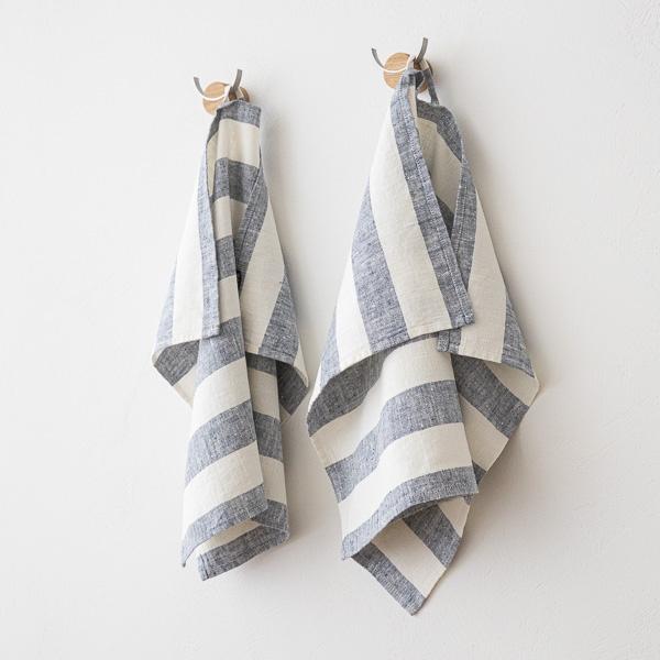 Linenme Set Of 2 Indigo Linen Hand Towels Philippe