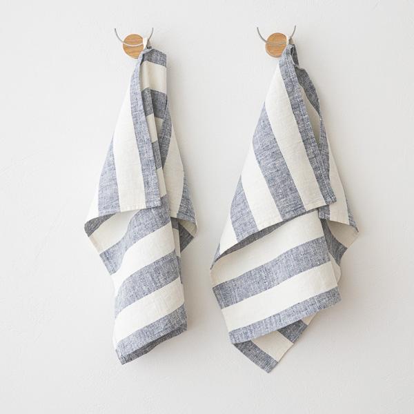 linenme Set of 2 Indigo Linen Hand Towels Philippe