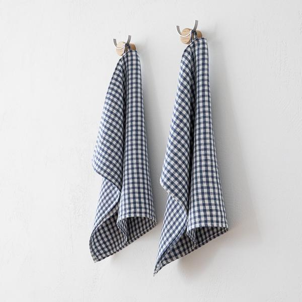 Linenme Set Of 2 Indigo Linen Tea Towels Gingham
