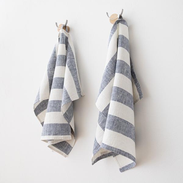 Linenme Set Of 2 Indigo Linen Tea Towels Philippe