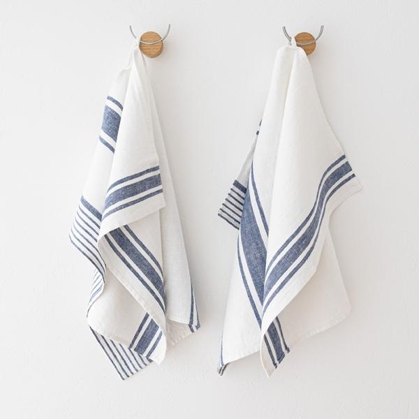 linenme Set of 2 Indigo Linen Tea Towels Tuscany