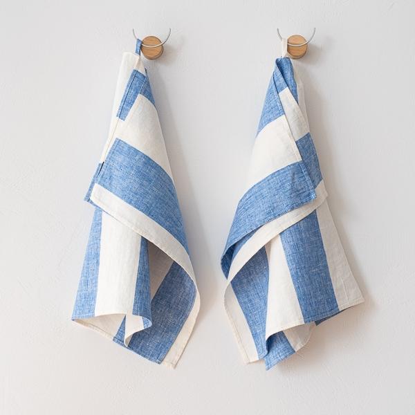 linenme Set of 2 Linen Hand Towels Blue Napa