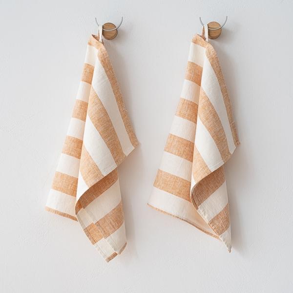 linenme Set of 2 Linen Hand Towels Gold Philippe